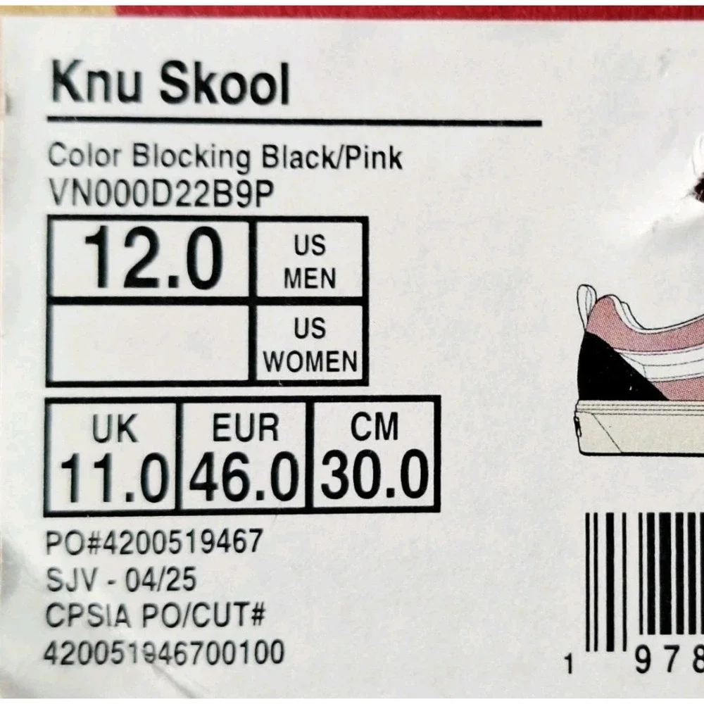 Vans Knu Skool Color Blocking Black Pink White Men Sz 12 Old Skool Chunky Skate
